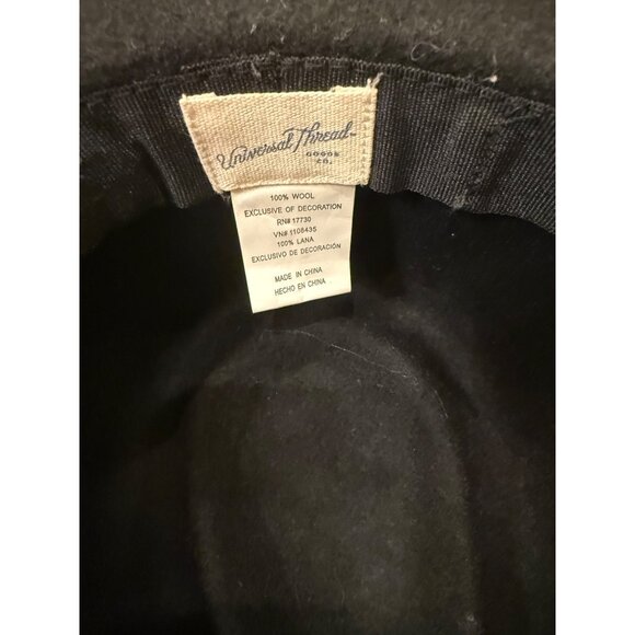 Black Wool Wide Brim Fedora Hat With Geometric Band By Universal Thread For Adul - Picture 5 of 5